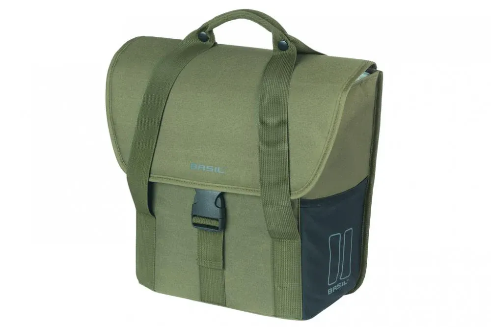 Basil Einzelpacktasche Go 16 Liter - Dunkelgrün 14x28x31 cm (Hook-On System, Kordelverschluss, Reflektoren) Neue Ware