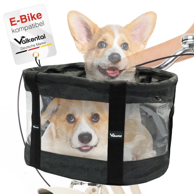 Highlight Valkental Fahrradkorb für Hunde medium mit Fenster grau
