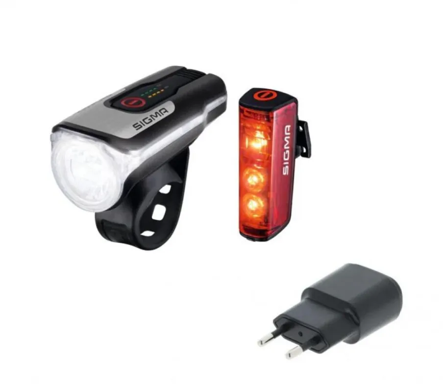 Abverkauf Sigma Beleuchtungsset Aura 80 USB Blaze Fahrradbeleuchtung LED Frontlicht Rücklicht akkubetriebenes Set StVZO inkl. 1A USB-Ladestecker