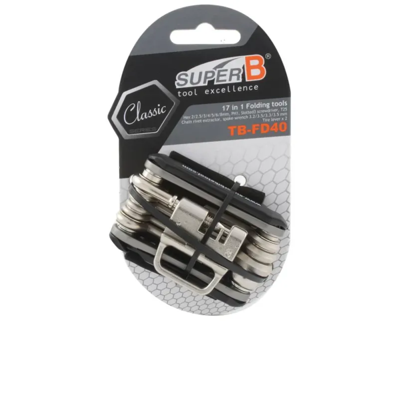 Saisonangebot Super B Falt-Werkzeugset 17 in 1 TB-FD40 - Kompaktes Multitool für Radfahrer