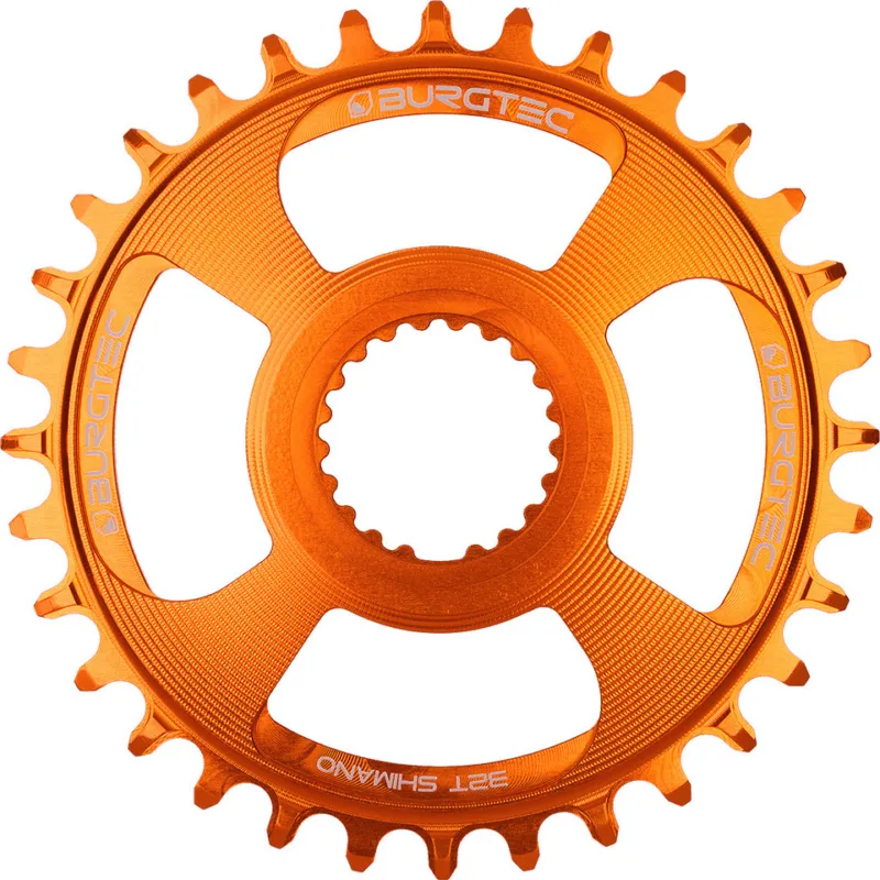 Neu Burgtec Thick Thin Kettenblatt für Shimano DM M6100/M7100/M8100/M9100 - iron bro orange | 32 | 32 Z