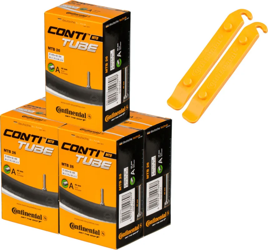 Continental Schlauch MTB 26 - 5 Stück + 2 Reifenheber gratis - universal | 33-622 bis 46-622 | AV | 26 x 1,75-2,50 AV 40 mm | 40 mm Top-Preis