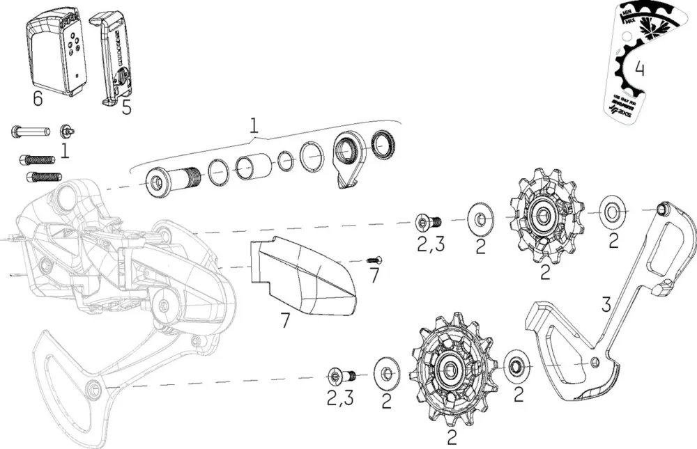 SRAM Ersatzteile XX1 / X01 Eagle AXS Schaltwerk - 6 | schwarz Zertifiziert