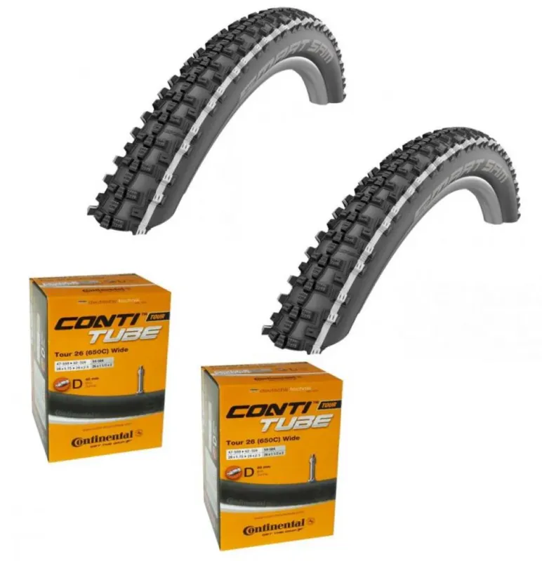 Continental 2x Schwalbe Reifen Smart Sam HS476 Draht 26x2.25 + 2x DV 40mm Geprüft