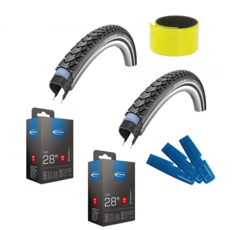 2x Schwalbe Reifen MARATHON PLUS TOUR 28x1.60 + 2x SV17 + 1x Reifenheber + 1x Reflexband Wochenendangebot