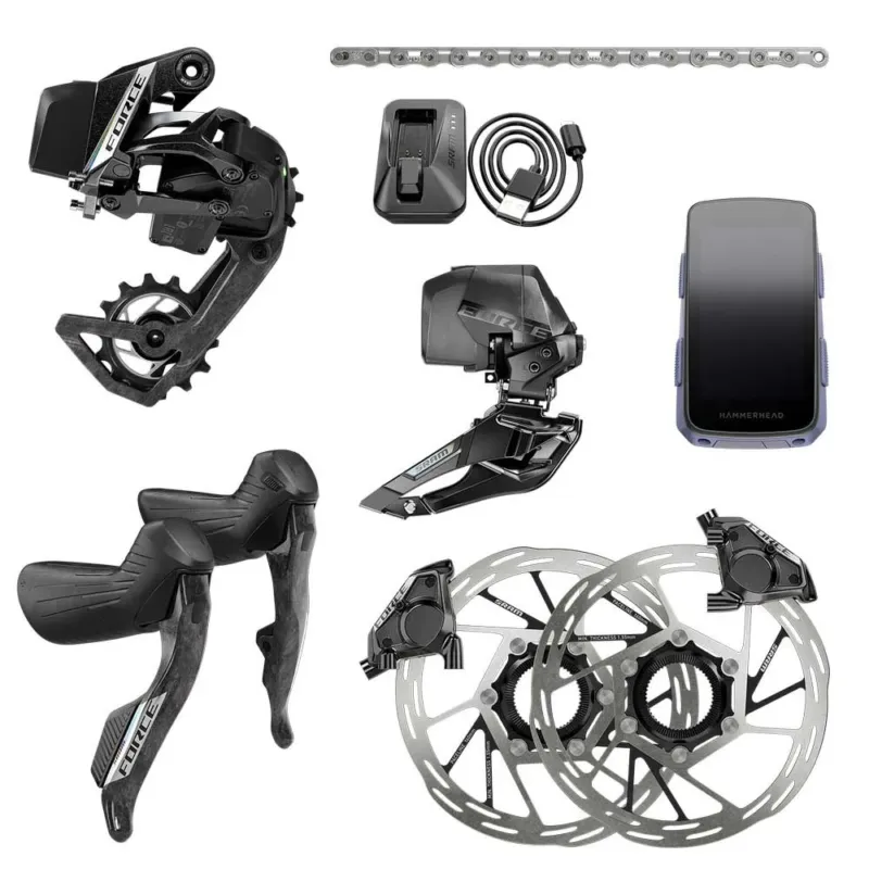 Neuheit Sram Force e-Tap AXS E1 2x Hidro Flat Mount CL With Hammerhead Karoo Fahrradkomponentengruppe - 36t