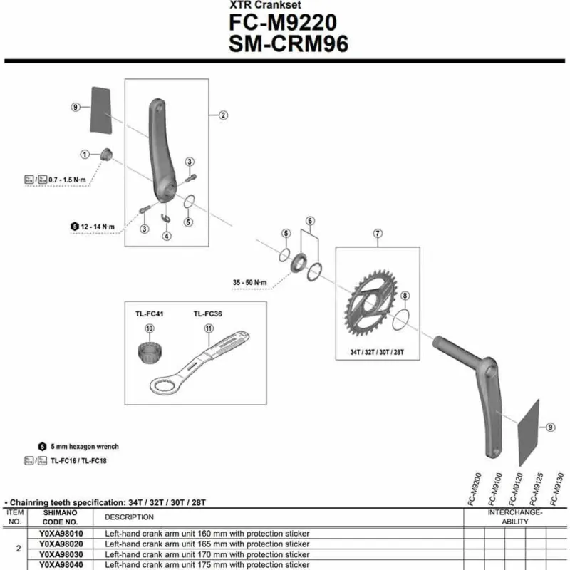 Shimano FC-M9220 linke kurbel - 160 mm Expressversand