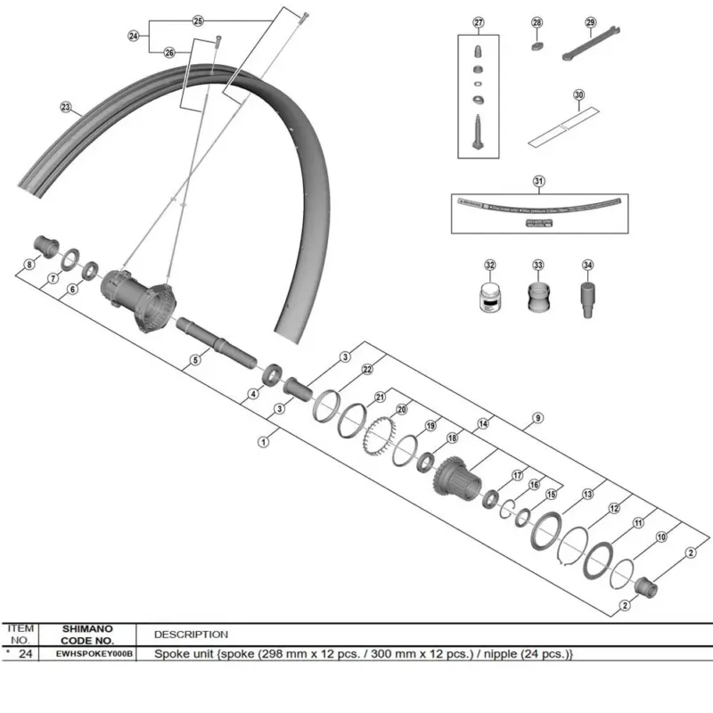 Zertifiziert Shimano 300 mm WH-M9200-TL-R12-B-29 EWHSPOKEY000B Speichen und Nippel Kit 24 einheiten - One Size