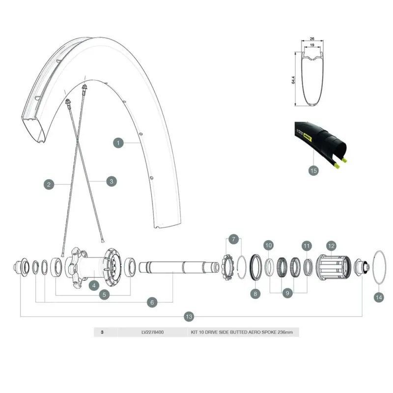 Expressversand Mavic Comete Pro Carbon SL T Hintere linke Speichen 10 einheiten - 236 mm
